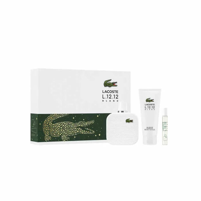 Lacoste L.12.12 Blanc Men Eau De Toilette Spray 100ml Set 3 Pieces