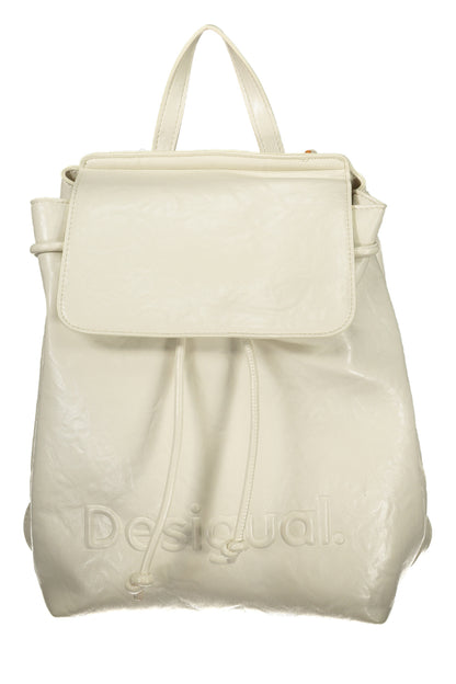 Desigual Half Logo Luena Mini Ecru Backpack - White